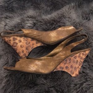 AK Anne Klein Suede Animal Print Wedge Sandals